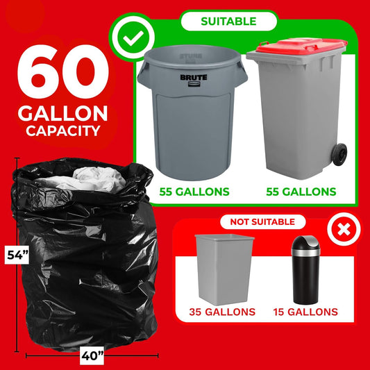 ToughBag 55-60 Gallon Heavy Duty Trash Bags - 150 Count, Large Black Garbage Bags - Made in USA