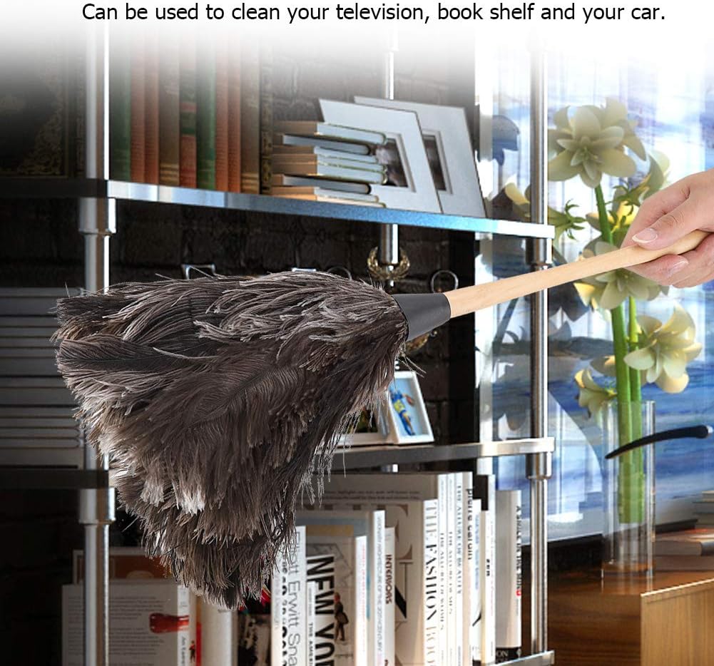 Duster, Handmade Washable Non-electrostatic Ostrich Feather Duster with Wooden Handle Household for Housewife