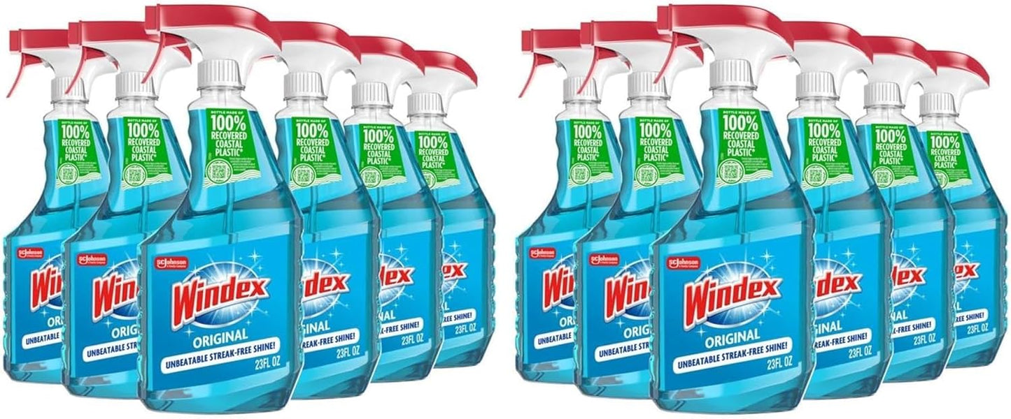 Windex Glass and Window Cleaner Spray Bottle, Bottle Made from 100% Recycled Plastic, Surface Cleaning Spray, Original Blue Scent, 23 Fl Oz (Pack of 6)