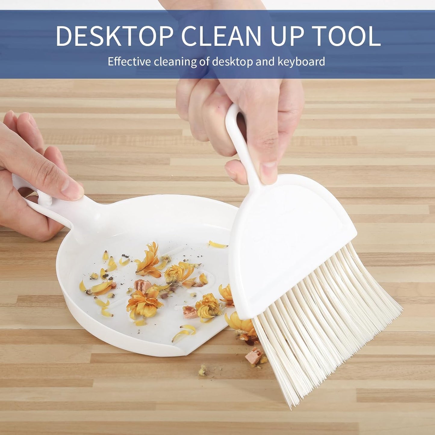 Broom with Dustpan Combo Set, 2 in 1 Broom and Dustpan Set with Long Handle, Upright 180° Rotating Broom with Brush and Lightwight Dust Pans for Home Kitchen Room Office Lobby Floor Cleaning,White
