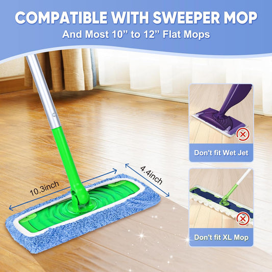 6-Pack Reusable Mop Pads Compatible with Sweeper Mop - 100% Coral Fleece Washable Refills - Microfiber Dry & Wet Sweeping Cloths for Multi-Surface/Hardwood Floor Cleaning