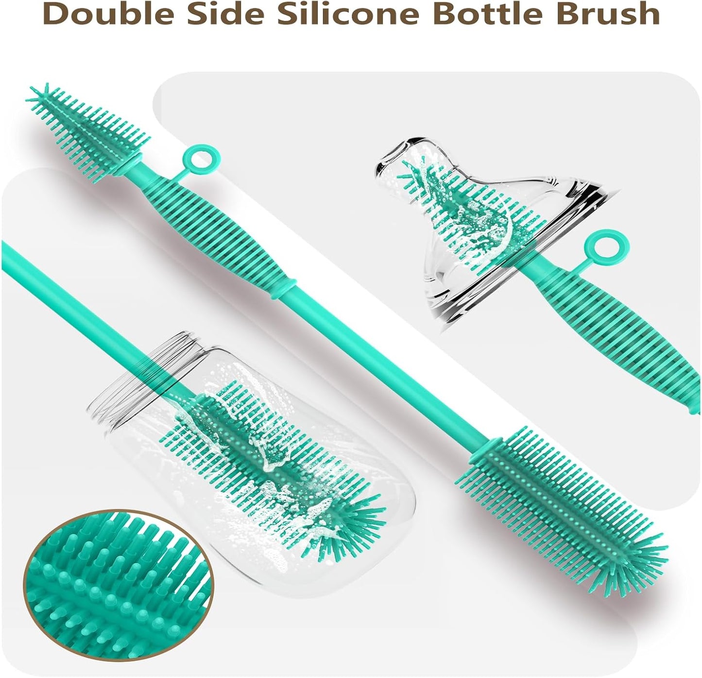Bottle Brush & Straw Cleaner Brush Set,Silicone Bottle Brush with Sturdy Handle for Water Bottles,Tumblers,Baby Bottles,Long Flexible Straw Cleaner Brush for Standard Straws(Blue)