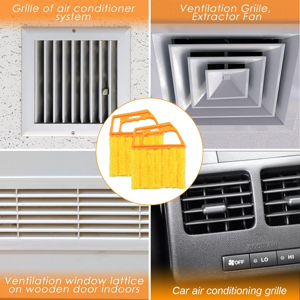 3PCS Car Window Blind Cleaner Duster Tool, 7 Fingers Microfiber Vehicle Handheld Shutter Dusting Cleaning Brush, Removable Auto Air Conditioner Vents Cleaner, Universal Fit (Yellow)