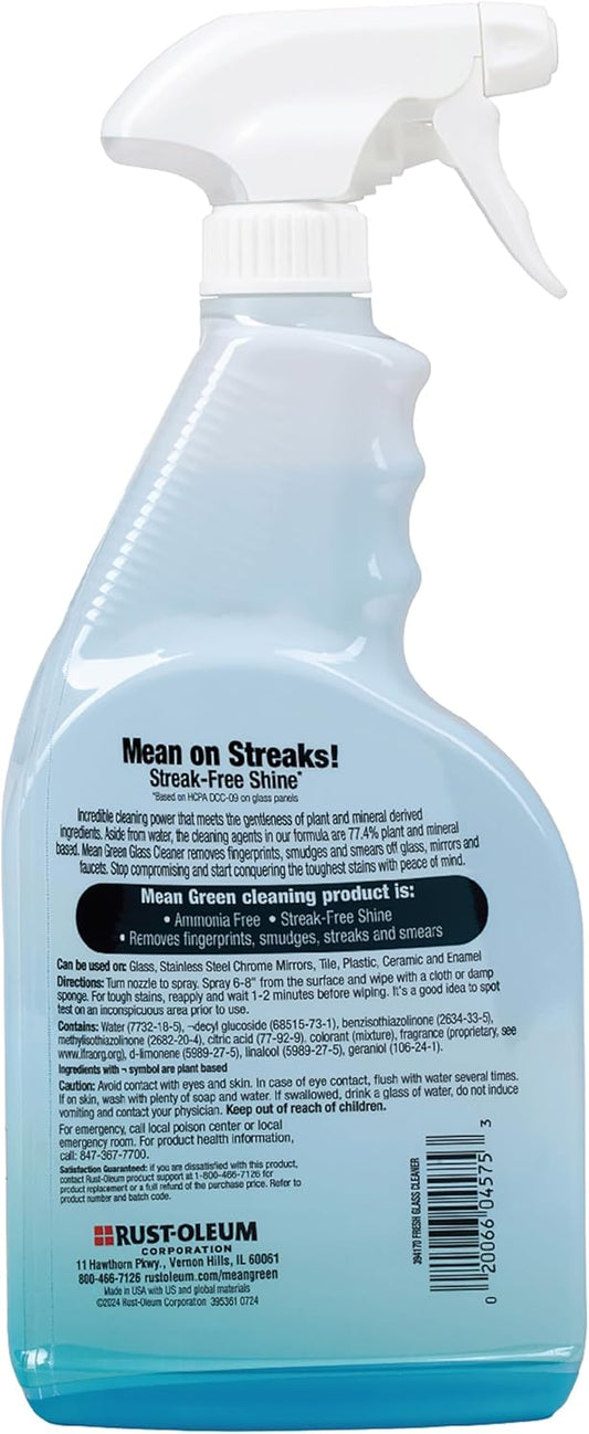Mean Green Glass Cleaner Spray, Fresh Scent, 24 oz – Streak-Free Shine, Ammonia-Free, Windows, Mirrors, Glass & Chrome Surfaces