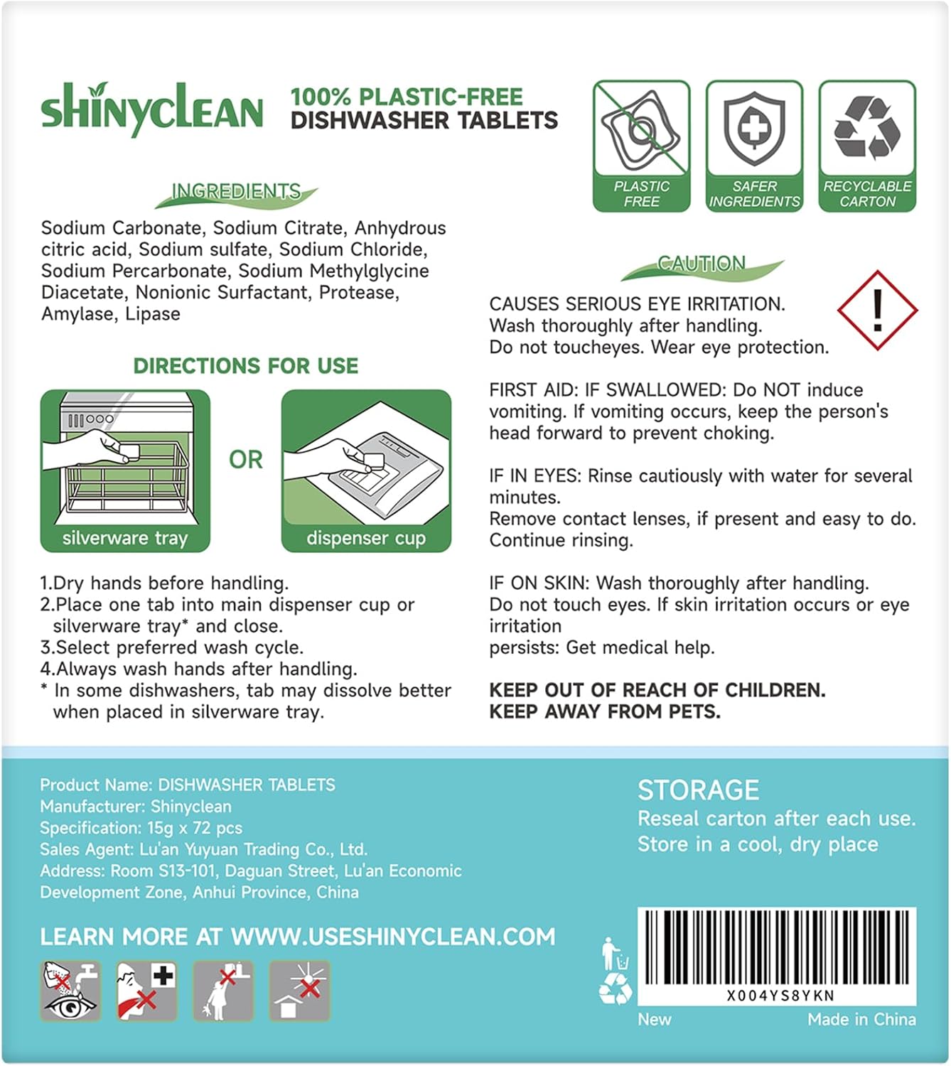 100% Plastic-Free Dishwasher Detergent Tablets, 32 Count, Free & Clear, All-in-One Dishwashing Pods, Enzyme-Powered for Stuck-On Food, Phosphate & Dye Free, Residue-Free Sparkling Shine