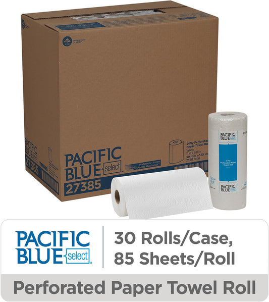 Georgia-Pacific Pacific Blue Select 2-Ply Perforated Roll Paper Towel, White, 85 Sheets Per Roll, 30 Rolls Per Case, 27385