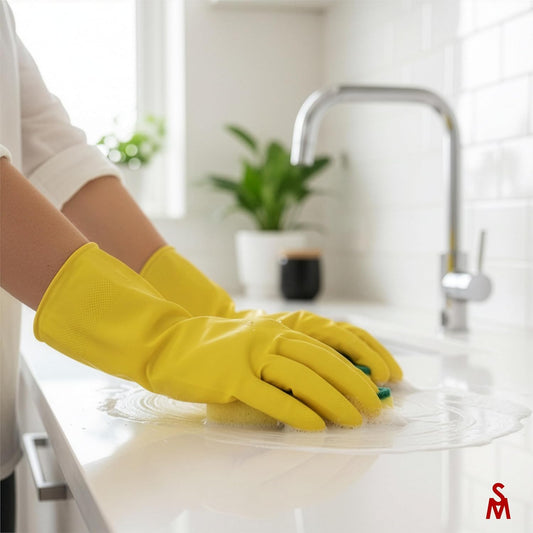 SteadMax 3/6 Pairs Cleaning Gloves, Reusable Natural Rubber Dish Gloves, Non-Slip Gloves for Kitchen and Household
