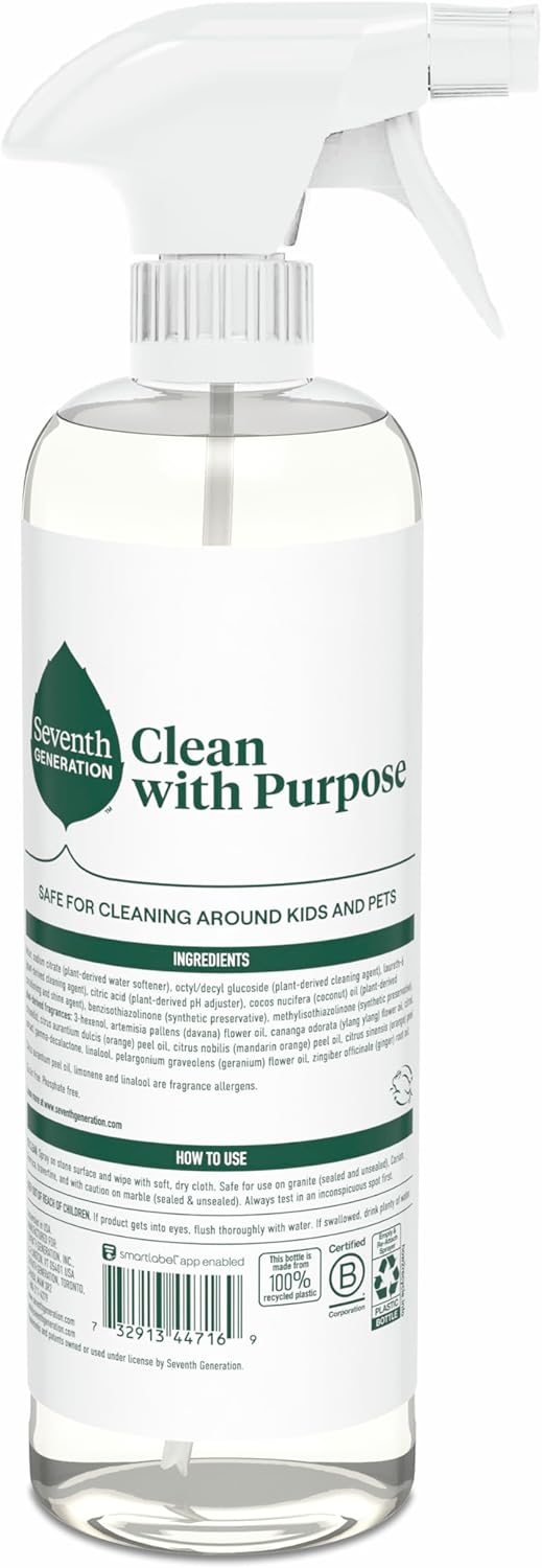 Seventh Generation Granite & Stone Cleaner, Mandarin Orchard Scent, Streak-Free Clean, 23 Fl Oz