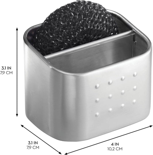 iDesign Stainless Steel Sponge and Scrubber Holder with 2 Compartments for Kitchen Sink - Brushed