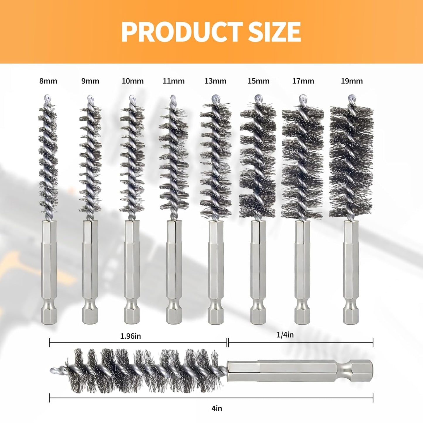 Bore Brush for Drill – 6pcs Stainless Steel Wire Tube Brush in Different Sizes, Twisted Wire Cleaning Brush with 1/4" Hex Shank, bore Brush Copper Pipe Cleaner for Power Drill & Tube Cleaning