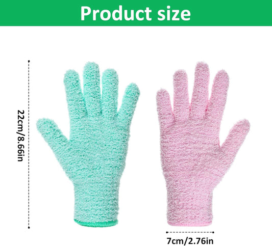 Thinp 2 Pairs Microfiber Dusting Gloves, Reusable Plant Cleaning Gloves-Washable Leaf Cleaning Gloves Gentle Dusting Mitt for Plants House Kitchen Car Blinds Lamps (Pink, Green)