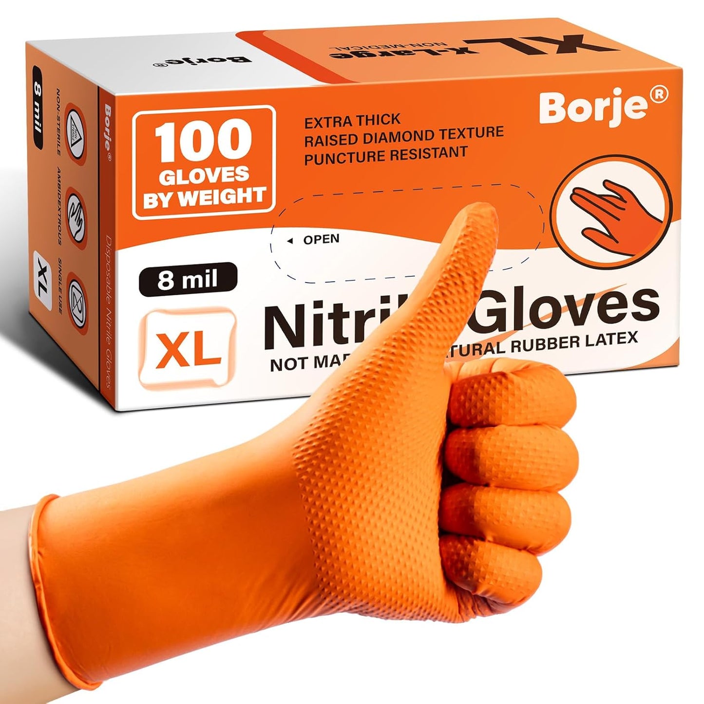 Borje Nitrile Gloves Large, 100 Count Disposable Gloves, Black, Latex-Free Powder-Free, Medical Exam, Food Safe, Cleaning, Cooking