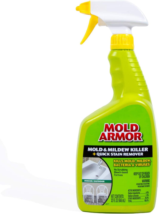 MOLD ARMOR Mold and Mildew Killer + Quick Stain Remover, 32 oz., Trigger Spray Bottle, Eliminates 99.9% of Household Bacteria and Viruses, Ideal Bathroom Mold and Mildew Remover