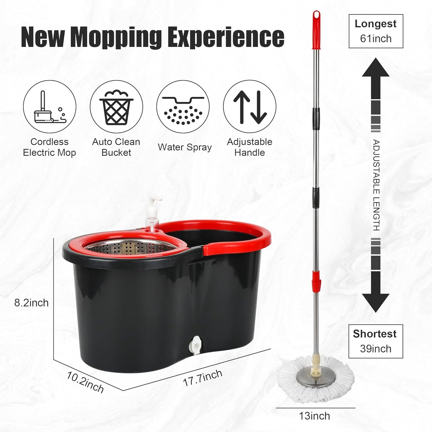 Spin Mop and Bucket System, 360° Rotating Head, Adjustable Handle, 20QT Bucket with Auto-Clean, 3 Microfiber Heads