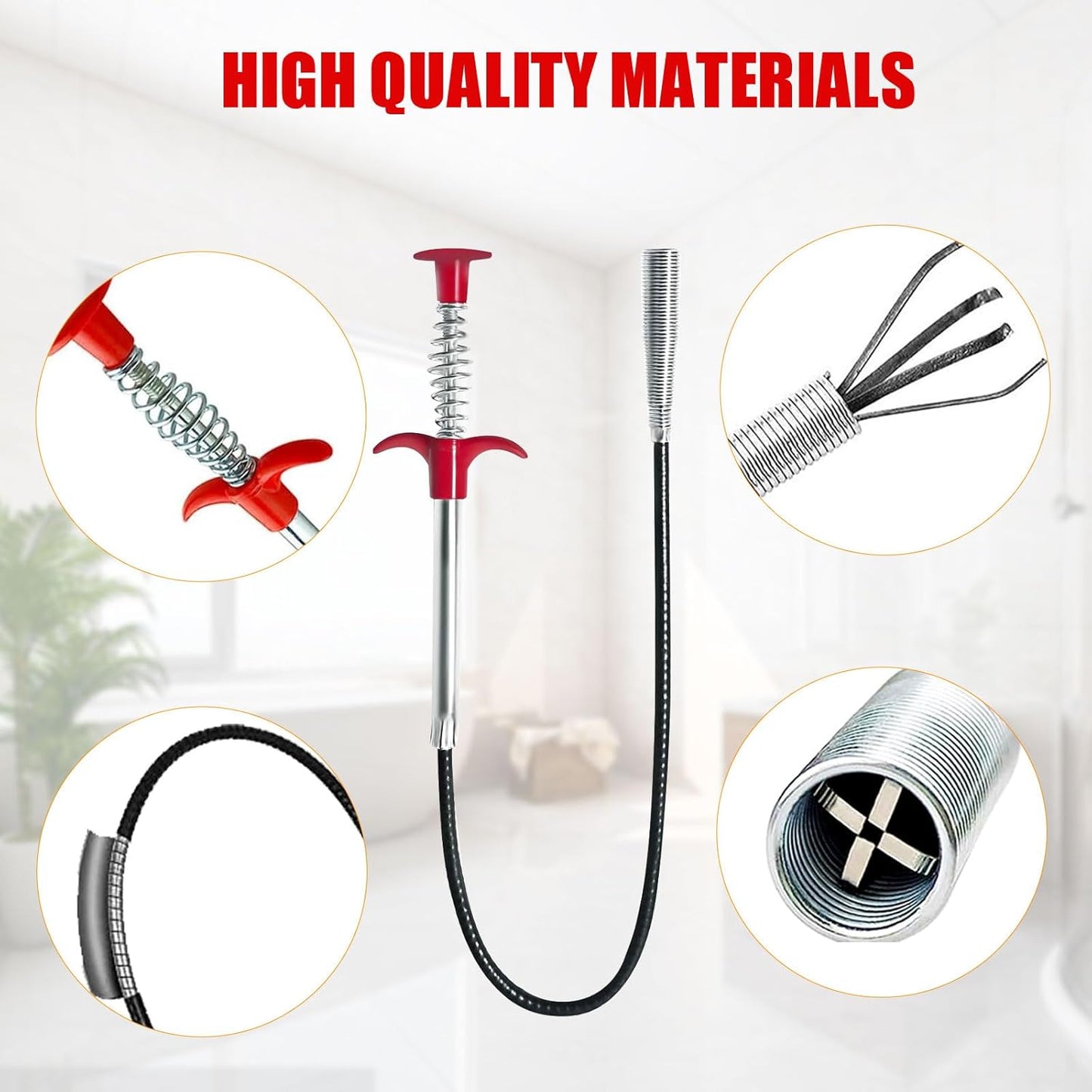Drain Snake Hair Clog Remover Tool - Sink Drain Cleaner for Sewer Kitchen Bathroom Shower Tub Toilet Clogged Drains Opener Cleaning Tool, Flexible Grabber Claw Pick Up Reacher Tool
