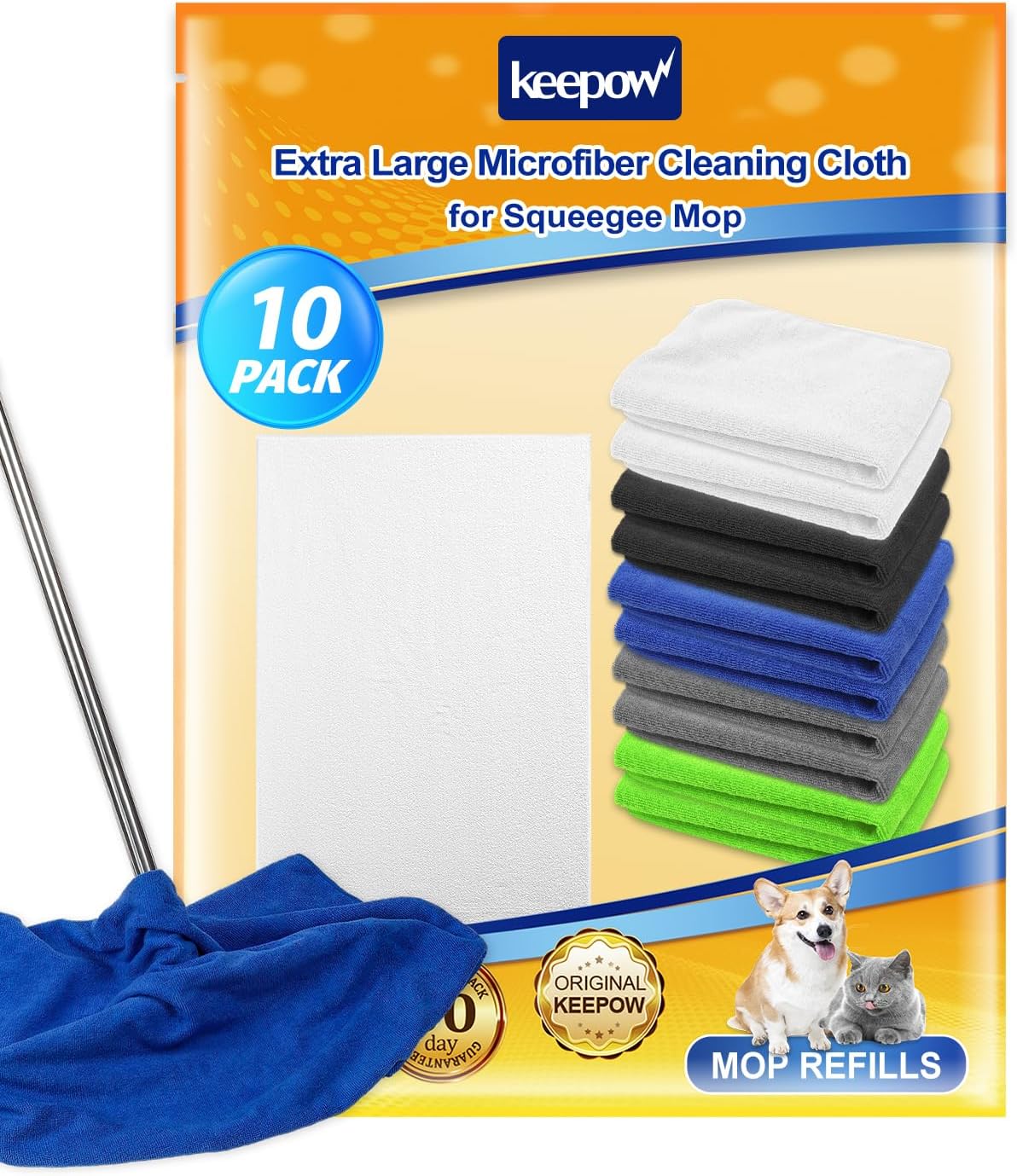 KEEPOW 6PCS Extra Large Microfiber Cleaning Cloth, 30"x20" Washable Reusable Floor Cloth for Squeegee Mop House Floor Kitchen Car Window Highly Absorbent, Lint and Streak Free (Green & Blue & Grey)