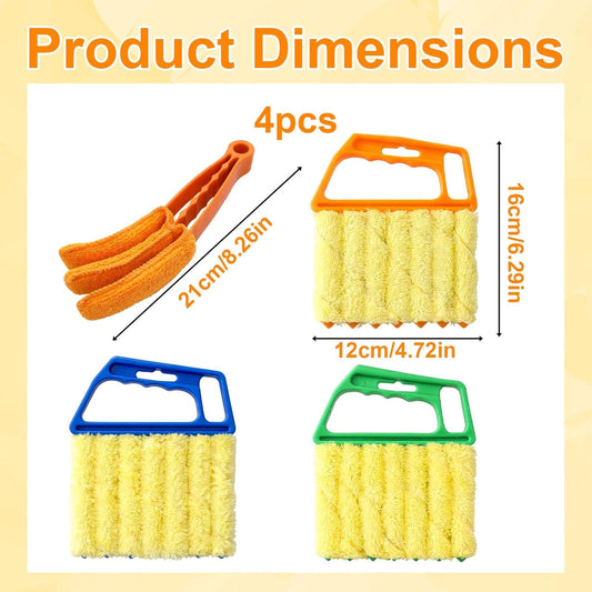 4-Piece Set Blinds Cleaner Tool, Mini Blind Cleaner, Blind Duster for Wood Blinds with Large Blue Green Orange Brushes and Small Orange Brush, Efficient Dust Removal for Window Coverings