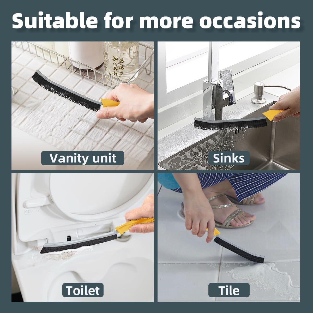 Toilet Brush, 4 Pcs Bathroom Cleaning Brush, Gap Scrub Brush with Hanging Hole, Multifunctional Hard Bristle Crevice Cleaning Brush, Cleaner Tools for Sinks, Tub, Shower, Tile, Toilet Seat (4, Black)