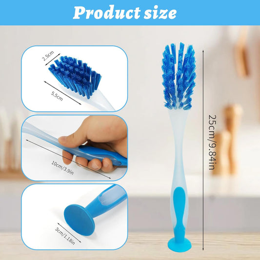 10 Pieces Long Dish Brush with Handle Assorted Color Dishwashing Brush with Suction Cup Multipurpose Cleaning Tool for Kitchen, Toilet, Etc