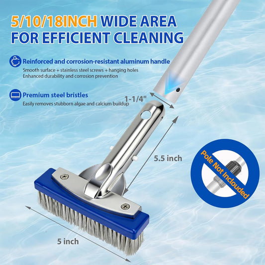 5-Inch Pool Brush Head - Combo Nylon & Stainless Steel Wire Bristles, Heavy Duty Metal Pool Brushes for Extra Scrubbing Power, for Cleaning Inground Pool Tiles, Concrete, Walls, Floor, Steps, Corners