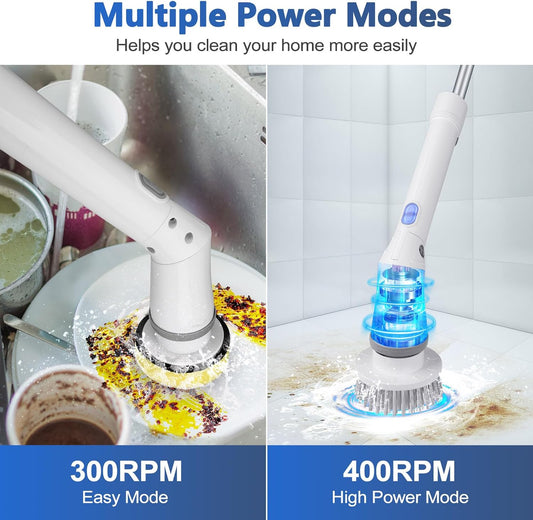 Qimedo Electric Spin Scrubber Extra Large Brush Q3,6000 mAh Best Battery Power Scrubber for Cleaning,1200RPM Shower Cordless Cleaning Brush with 8 Brushes for Bath/Tub/Tile/Floor (Smart Display)