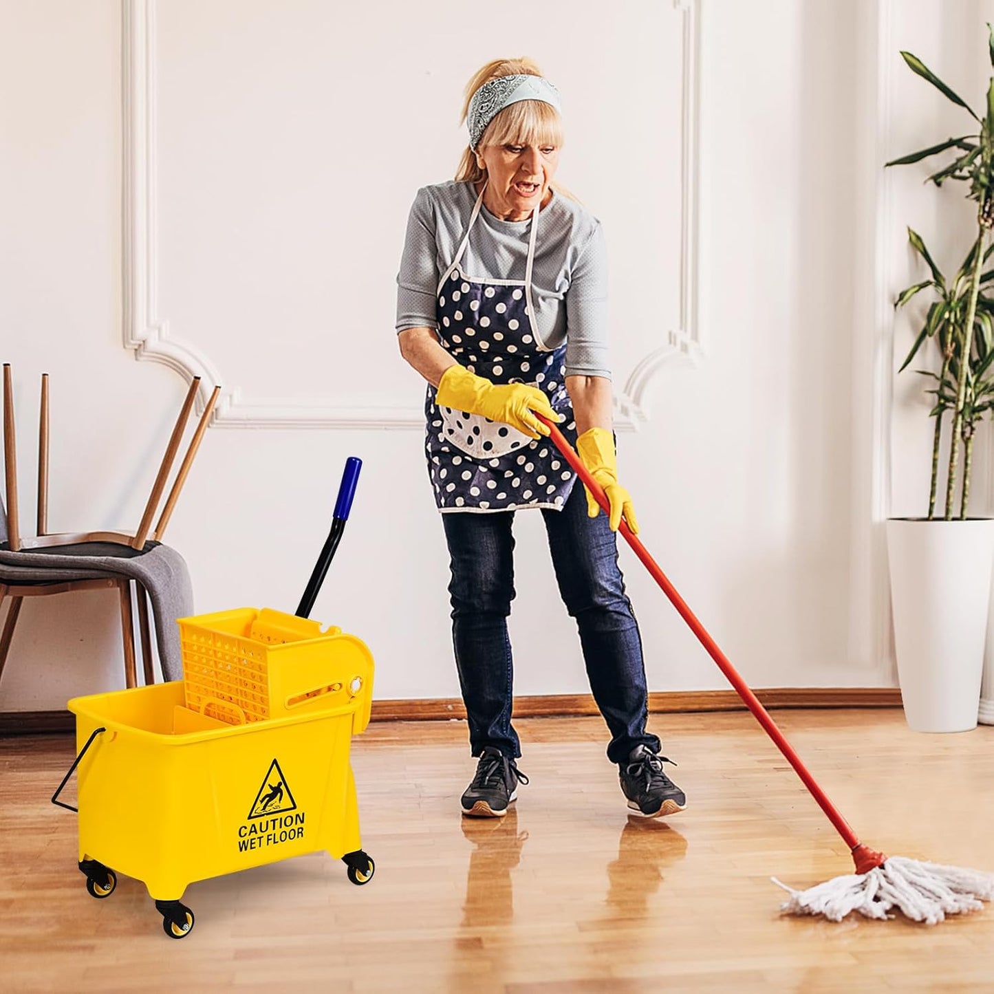 Goplus Commercial Mop Bucket with Wringer, Household Portable Mop Bucket, Ideal for Household and Public Places Floor, 21 Quart Capacity, Yellow (21 Quart)