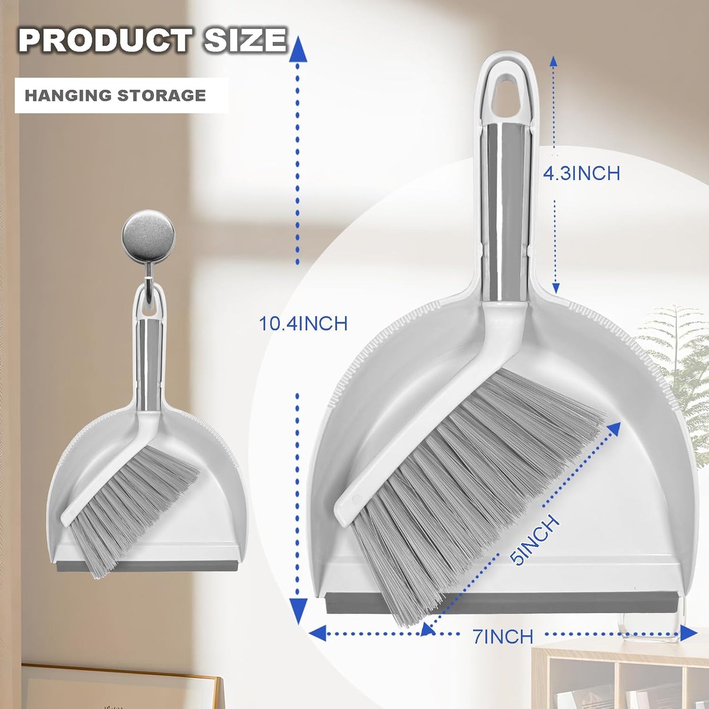 Small Broom with Dustpan Combo Set Mini Broom and Brush Set Hand Sweeper for Cleaning Desk Office Kitchen Pet Nest (White)