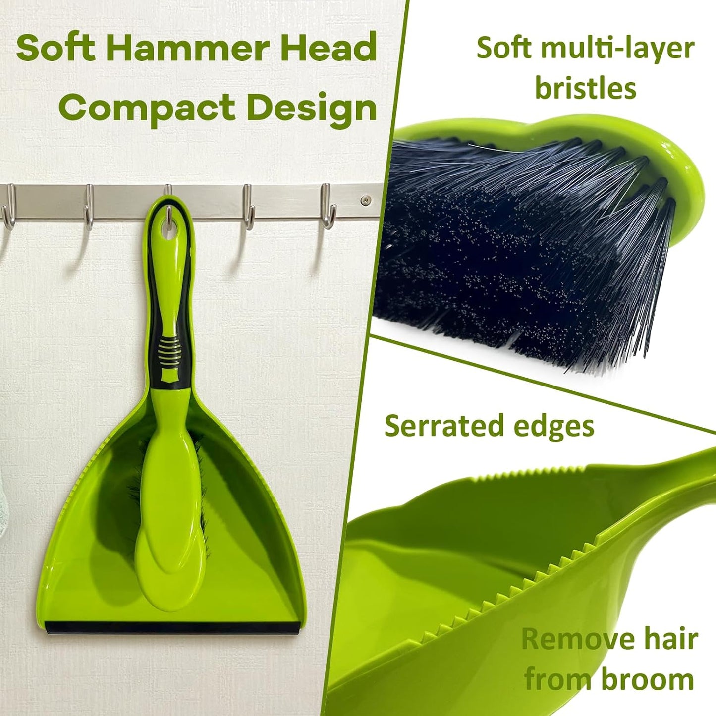 Dust Pan, Dustpan and Brush Set, Hand Broom and Dustpan Set, Small Dustpan and Brush Set, Mini Broom for use on Kitchen Floors, Tables, and Animal Cages Cleaning.(Green)
