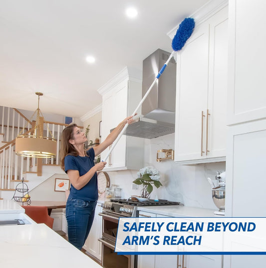 Unger Connect and Clean Dusting Kit with 4' Steel Pole, Features Microfiber Duster, Cobweb and Corner Duster and Microfiber Feather Duster, High-Access Dusting and Cleaning