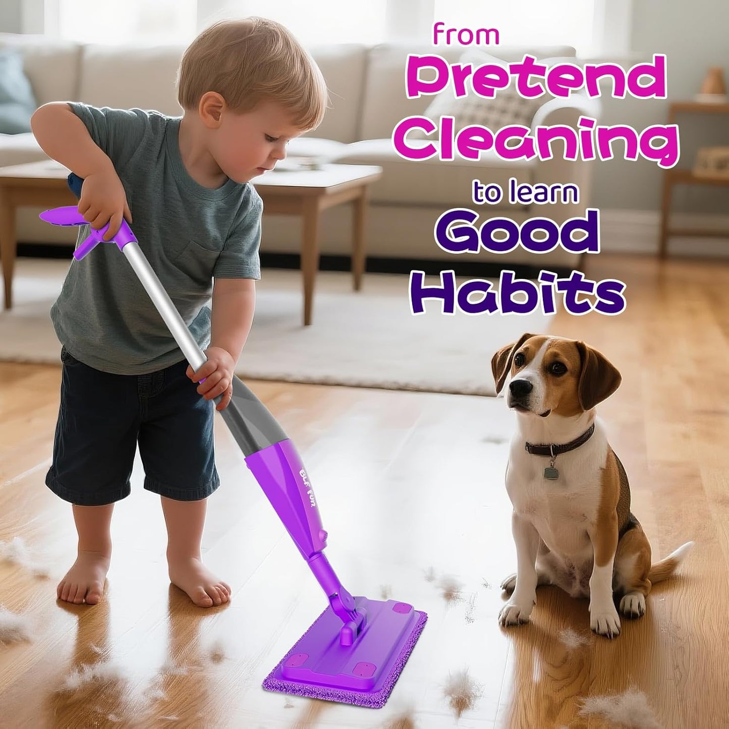 Kids Spray Mop, Toddlers Cleaning Playsets with Real Water Sprayer, Kids Mop Toys, Montessori Cleaning Set, Christmas Birthday Gifts for Boys and Girls Age 3 4 5 6, Purple