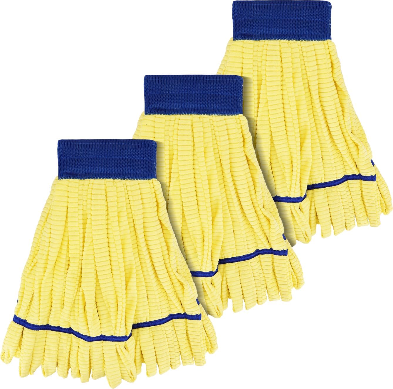 Heavy Duty Commercial Mop Head Replacement Microfiber Tube Mop Heads for Floor Cleaning: 3 Packs Looped End Wet Mop Head Refill for Home Commercial Industrial Use (Yellow)