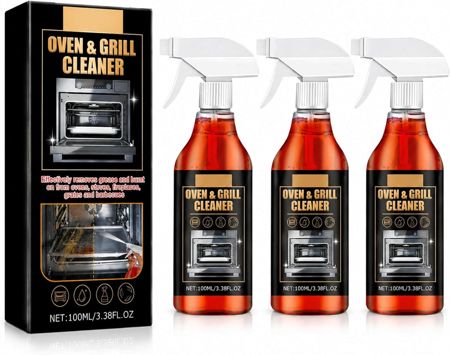 Oven & Grill Cleaner Spray, Heavy Duty Degreaser for Stove, BBQ & Kitchen Surfaces, Fast Acting Grease Remover, Non-Streak Formula for Oven, Grill Grates, Stovetop & Countertops (1pcs)