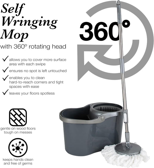 Simplify Self Wringing Mop & Bucket Set | 16 Liter | Extendable Handle | Gentle on Floors