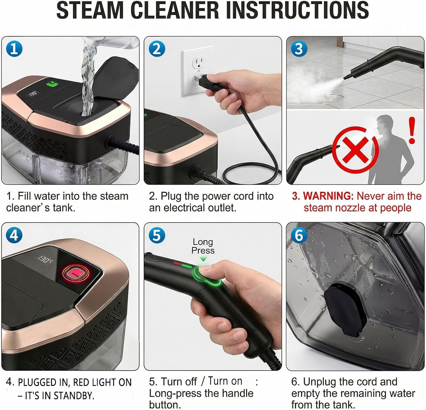 Steam Cleaner, 3 Level Adjustable Pressurized Steam Cleaner for Home, 10s Heat-Up Handheld Steamer for Cleaning, 1.9 Qt Tank Portable Steam Cleaner for Car, Home, Tile, Grout
