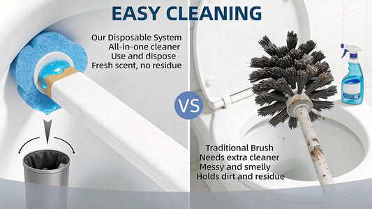 Disposable Toilet Brush with 48 Refill Heads and Holder– Includes Storage Caddy&Toilet Bowl Wand, Wall-Mount Scrubbing Toilet Brush Bathroom Cleaning Kit (1 Wand+48 Refills)