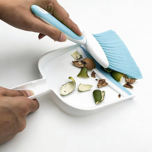 Dust pan, Mini Dustpan and Brush Set, Small Broom and Dustpan Set, Small Hand Broom and dust pan Set, Whisk Broom, Dust pan and Brush for Desk, Table, Home, Kitchen (Light Green 2pcs)