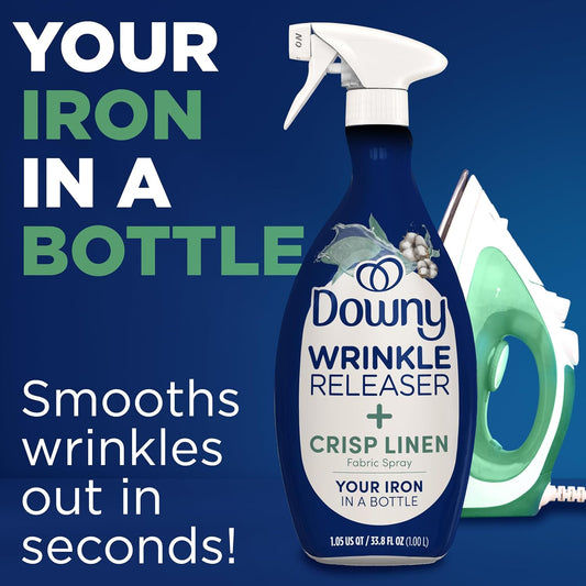 Downy Wrinkle Releaser Spray | All In One Wrinkle Release Spray, Odor Eliminator, Static Remover | Fabric Refresher & Ironing Aid for Clothes | 16.9 Fl Oz (Pack of 2) & 3 FL Oz, Crisp Linen Scent