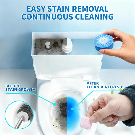 2-in-1 Toilet Cleaning Tablets (48 Pack) - 16 Effervescent Toilet Bowl Stain Remover and 32 Blue White Toilet Tank Cleaner Tablets - Limescale Removal for Septic System