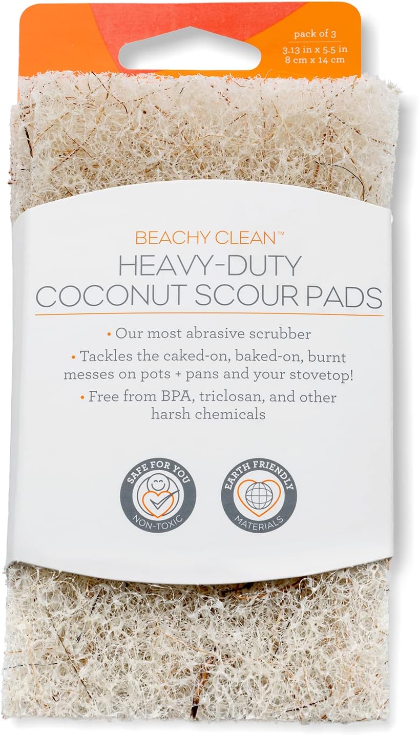 Full Circle Heavy Duty Scour Pads, Pack of 3 – Plant-Based Coconut Shell Scrubbers Made with Recycled Materials, Safe for Nonstick Cookware