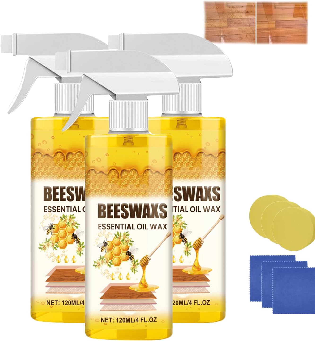 4.2oz Beeswax Wood Polish Spray, Natural Beeswax Furniture Polish and Cleaner, Essential Oil Wax for Wood Floors, Tables & Cabinets (1 pcs)