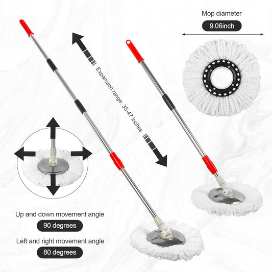 Spin Mop and Bucket System, 360° Rotating Head, Adjustable Handle, 20QT Bucket with Auto-Clean, 3 Microfiber Heads