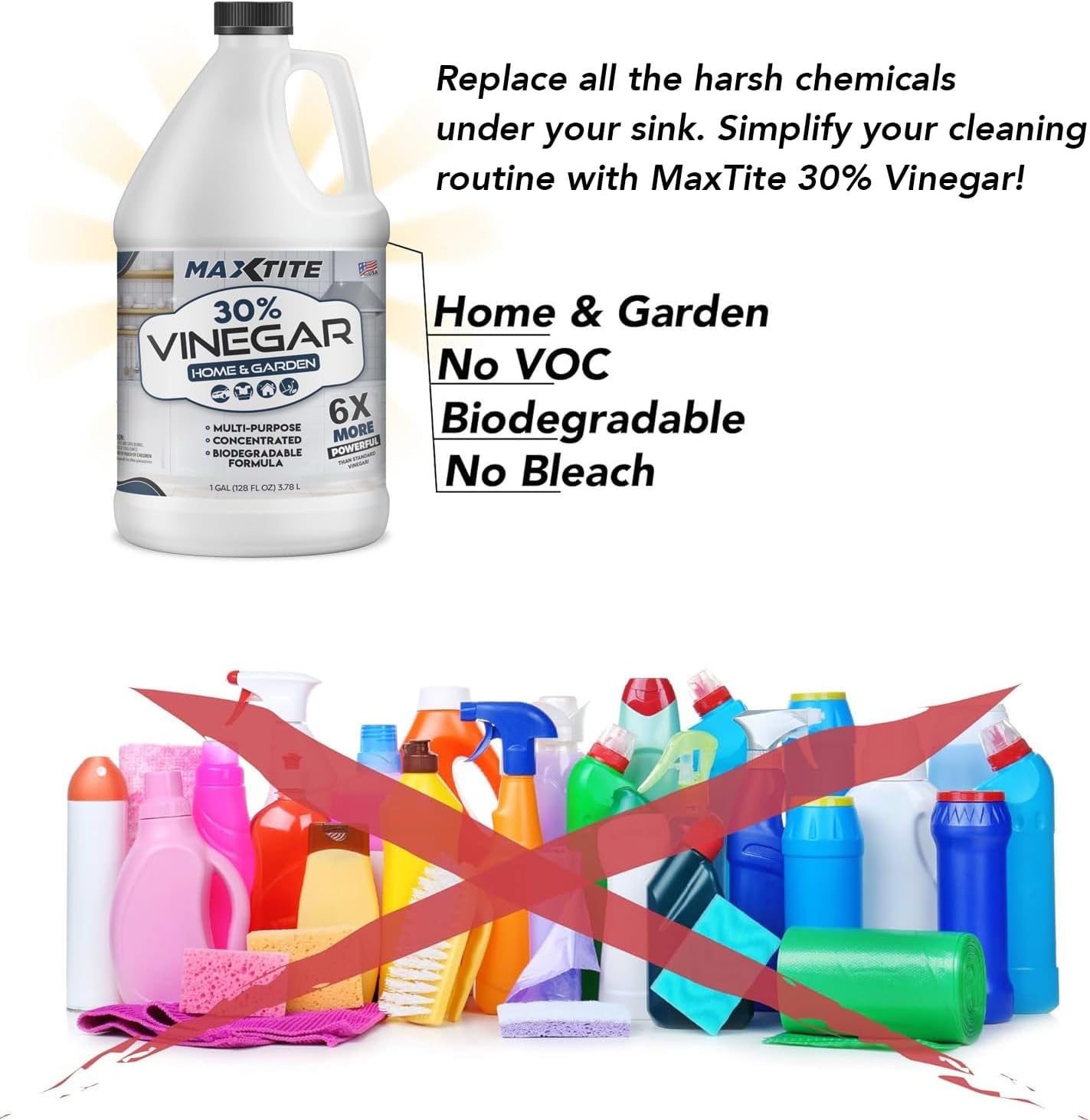 MaxTite Ultra-Concentrated 75% Vinegar for Home & Garden Cleaning (32 oz)