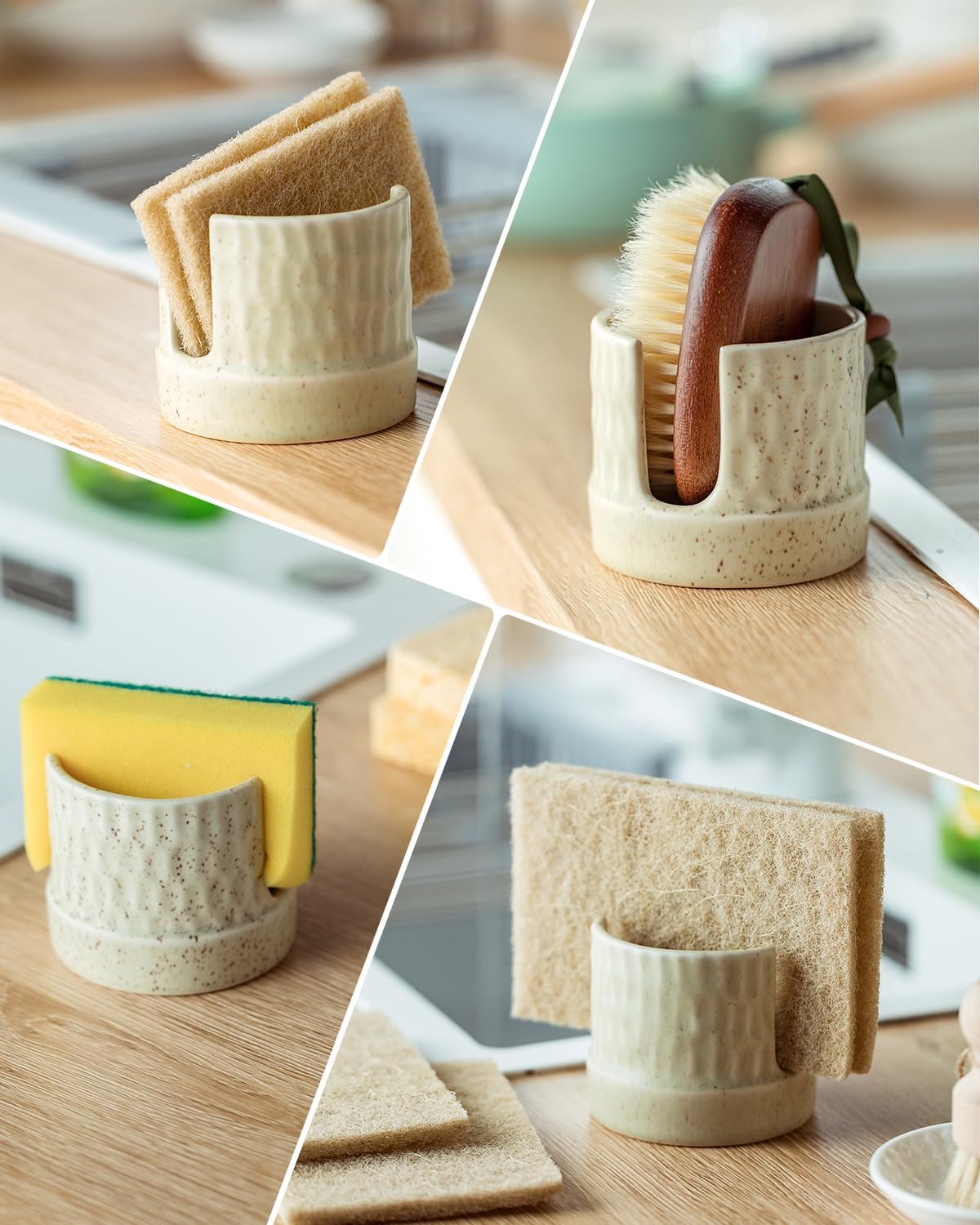Zoeeker Sponge Holder for Kitchen Sink, Ceramic Dish Sponge Dish Rack Scrubby Caddy Kitchen Organizer Cute Sink Caddy Organizer, Farmhouse Decor, Speckled Glaze