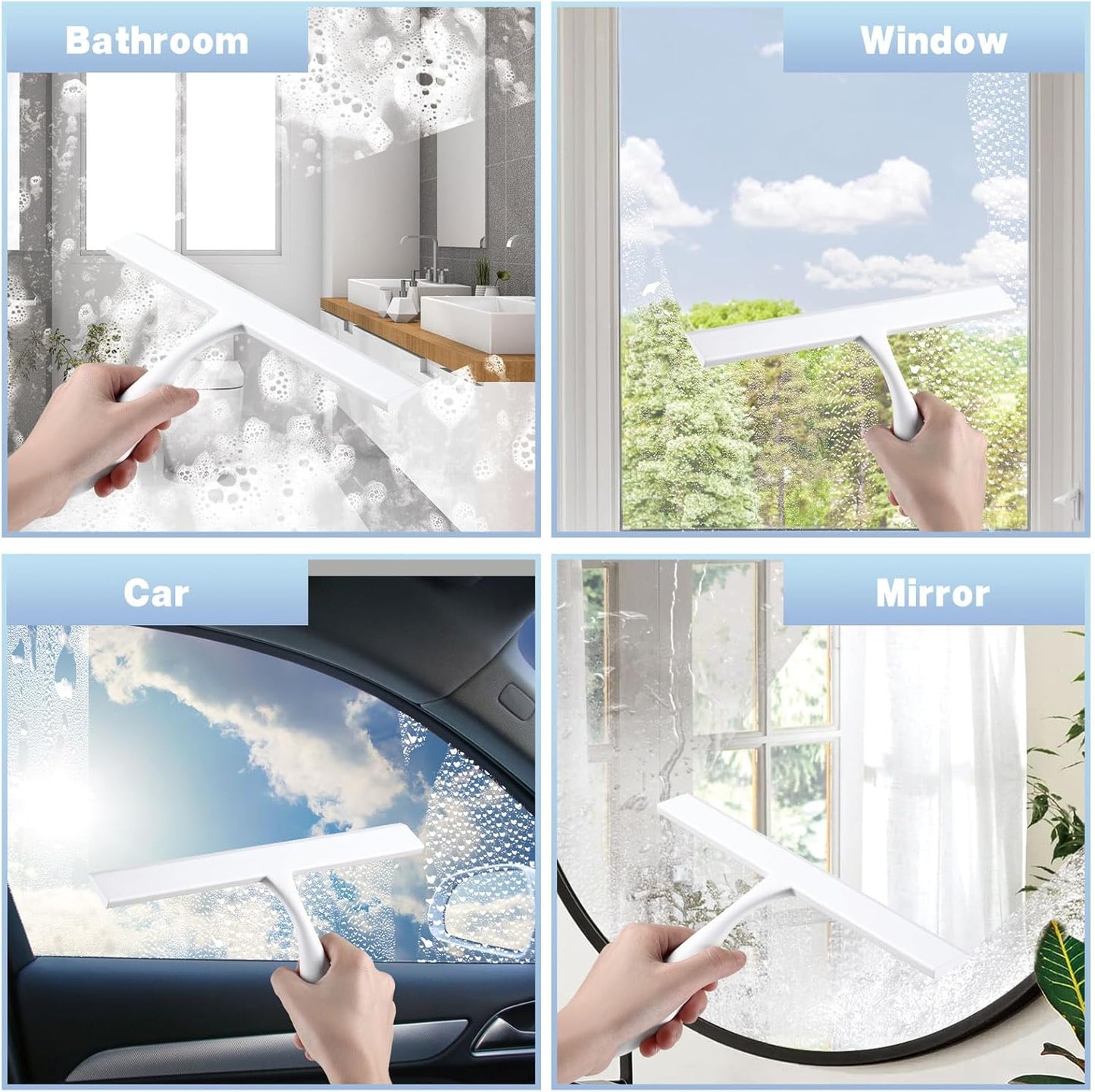 FY&XZH Never Rust Silicone Shower Squeegee for Glass Doors with Hook, Bathroom Cleaner Tool, Household Window and Mirror Squeegee, Ergonomic Thick Handle Squeegee for Shower Glass, 11-Inch (White)