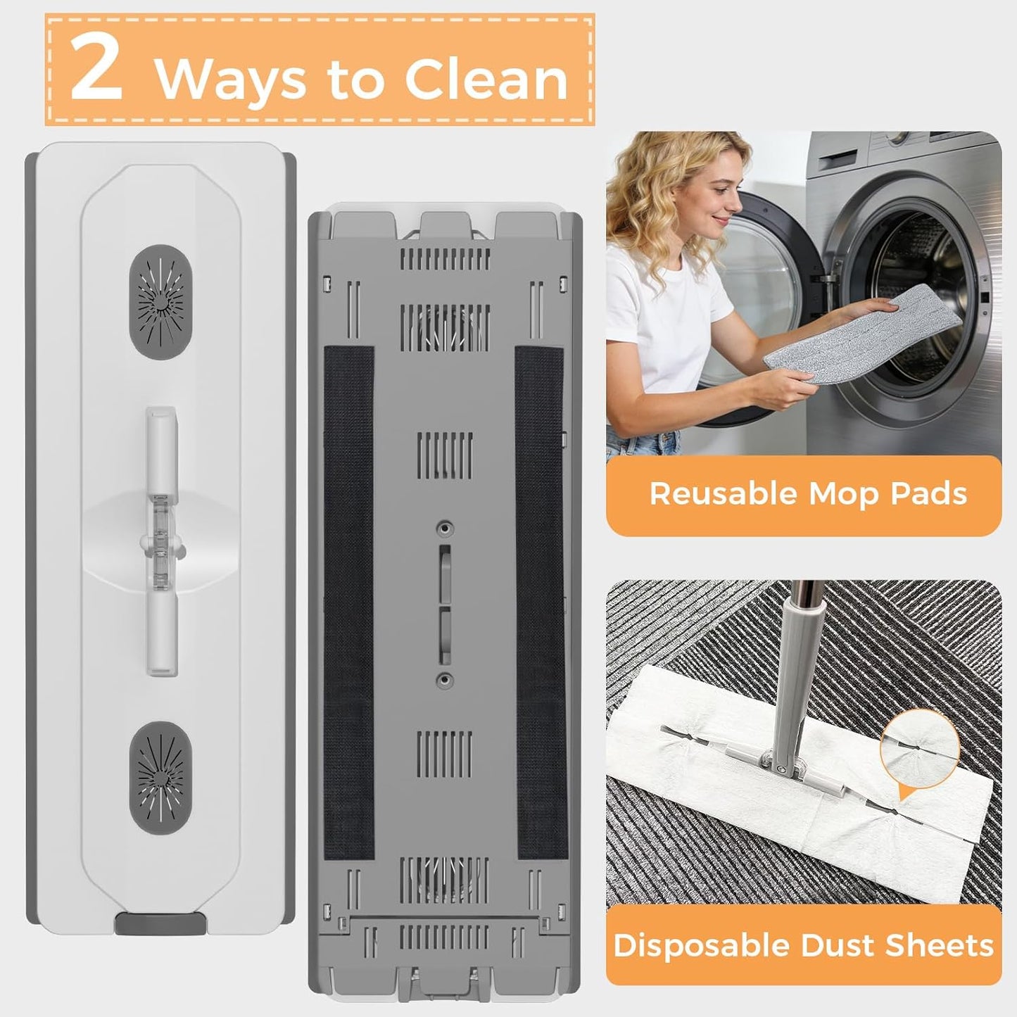YASHE Mop and Bucket Set with Detachable Space-Saving Bucket, Mop for Floor Cleaning with Wringer, Wall Mop with 360° Rotating Mop Head, 2 Reusable Microfiber Mop Pads
