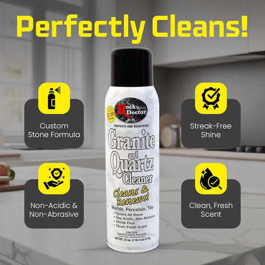 Rock Doctor Granite & Quartz Care Kit, 3 Piece Maintenance Stone Care Combo Kit – Cleans & Renews Marbel, Travertine, Tile and All Other Stone, Fresh, Pack of 3, 54.0 Ounce