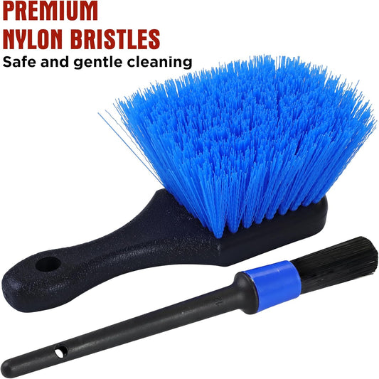TAKAVU Wheel Tire Brush - Soft Bristle with Short Handle, Included Detailing Brush - Car Cleaning Kit for Rims, Tires, Interior Vents, Emblems - Scratch Safe