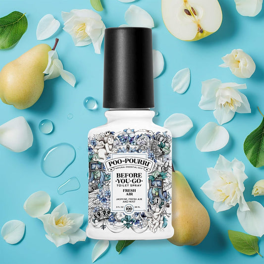 Poo-Pourri Before-You-Go Toilet Spray, Fresh Air, 4 Fl Oz, Up to 200 Uses, Bathroom Odor Deodorizer , Plant-Based with Essential Oils, for Home or Work, Jasmine, Fresh Air and Mint Scent