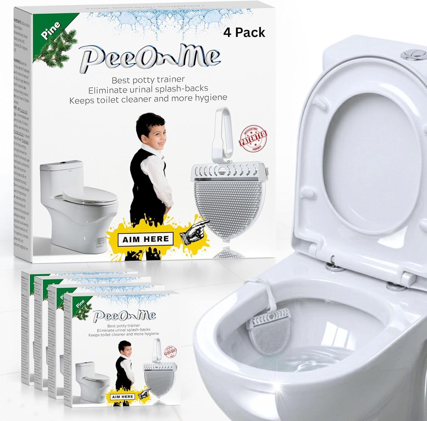 Toilet Clip-On Splash Guard & Deodorizer – Reduces Urine Splash-Back, In-Bowl Odor Control, Long-Lasting Fresh Scent, Turns Water Blue, Fits Most Toilets (4 Pack, Flowers)