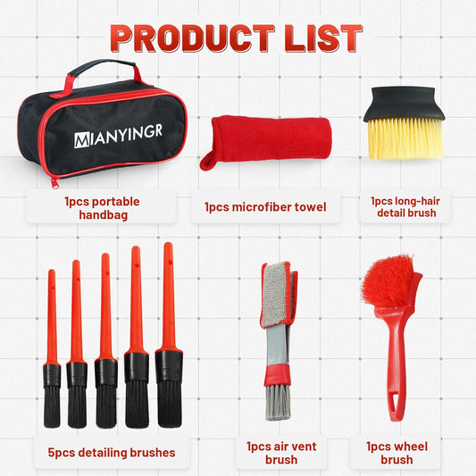 10Pcs Interior Detailing Brush Set, Car Vent & Dashboard Cleaner Kit with Microfiber Towel, Storage Bag (10PCS)
